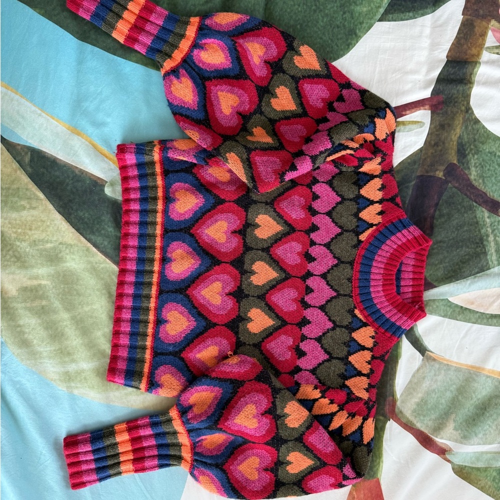 Farm Rio Heart-Pattern Crewneck Sweater in Multicolor - Picture 5 of 6